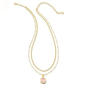 NWOT Kendra Scott Davie Intaglio Gold Multi Strand Necklace in Pink Opalite